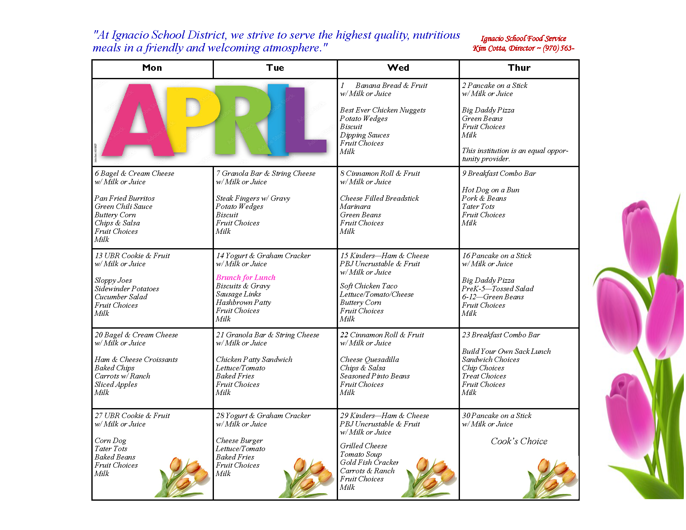 April Menu